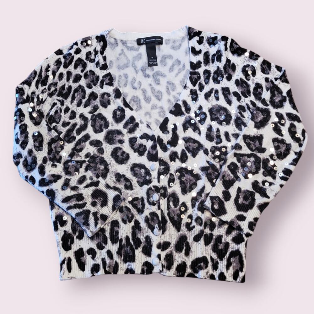 INC Sequin Animal Print Cardigan M Y2K Glam Party Girl